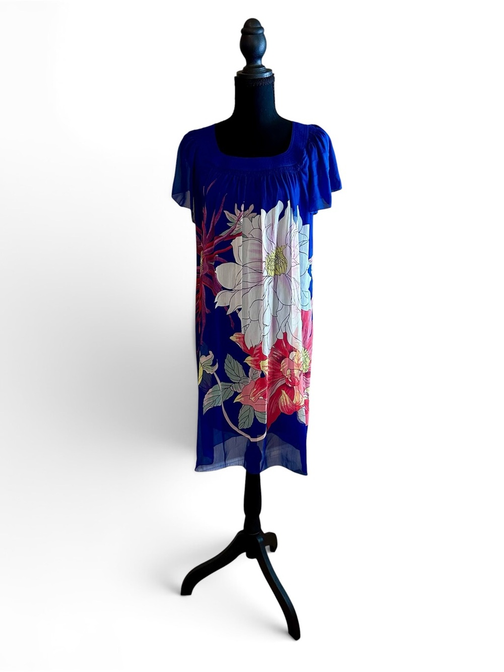 Max Studio Royal Blue Smocked Neckline Midi Dress